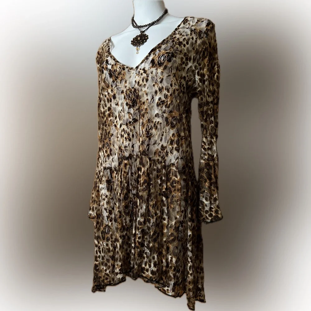 Brown Shear Leopard Print Dress/Top - Picture 3 of 9